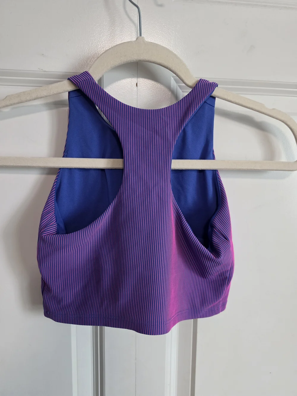 Old Navy Purple pink and blue vertical Striped High-Neck Crop Tank built in bra